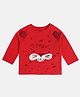 MINI KLUB Cotton Knit Full Sleeves Animal Face Embroidered & Applique Detailed Tee - Red
