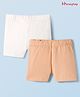 Honeyhap Premium Cotton Knit Solid Cycling Shorts With Bio Finish Pack of 2 - Apricot Illusion & Bright White