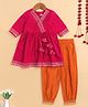 The Magic Wand Cotton Woven Three Fourth Sleeves Gota Lace Embellished Tassels Detailed Kurti & Pant Set - Fuchsia