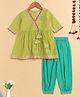 The Magic Wand Cotton Woven Three Fourth Sleeves Gota Lace Embellished Tassels Detailed Kurti & Pant Set - Green