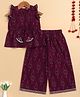The Magic Wand Cotton Woven Frill Sleeves Ikat Printed Gota Lace Embellished Coordinating Top & Palazzo Set - Wine