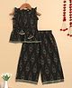 The Magic Wand Cotton Woven Frill Sleeves Ikat Printed Gota Lace Embellished Coordinating Top & Palazzo Set - Black