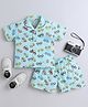 The Magic Wand Cotton Woven Half Sleeves Car Printed  Shirt & Shorts Coordinating Night Suit Set - Blue