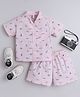 The Magic Wand Cotton Woven Half Sleeves Beach Themed Printed Shirt & Shorts Coordinating Night Suit Set- Pink