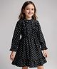 Arias Woven Full Sleeves Dress with Ruching & Frill Detailing & Polka Dots - Black