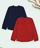 KiddoPanti Cotton Knit Pack of 2 Full Sleeves Solid Henley Neck Tee - Red & Navy
