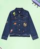 Kiddopanti Denim Woven Full Sleeves Space Themed Patch Detailed Jacket - Blue