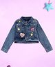 Kiddopanti Crop Denim Woven Full Sleeves Heart & Star Patch Detailed Crop Jacket - Blue