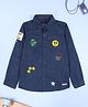 Kiddopanti Denim Woven Full Sleeves Dinosour And Emojis Printed Shirt With Pocket - Blue