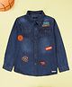 Kiddopanti Denim Woven Full Sleeves Sports Themed Patch Detailed Shirt - Blue