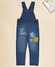 Kiddopanti Denim Woven Explore The World Text Printed Dungaree - Blue