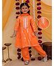 AJ Dezines Cotton Woven Three Fourth Sleeves Gota Lace Embellished & Striped Designed Kurti Pant With Dupatta Set - Orange