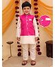 AJ Dezines Cotton Woven Full Sleeves Solid Kurta Pyjama With Floral Motif Foil Printed Jacket Set - Dark Pink