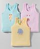 Zero Knitted Sleeveless Vests With Animal Print Pack Of 3 - Pink Yellow & Light Blue