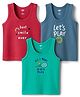 Zero Knit Sleeveless Vests With Text Print Pack of 3 - Sea Green Red & Blue
