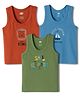 Zero Knit Sleeveless Vests With Lion & Boat Print Pack of 3 - Green Blue & Rust