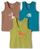 Zero Knit Sleeveless Vests With Animal Print Pack of 3 - Green Blue & Brown