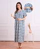 Bella Mama Cotton Woven Half Sleeves Maternity Nursing Nighty With Floral Print - Blue