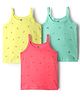 Zero Sinker Knit Singlet Slips Floral & Rainbow Print Pack of 3 - Yellow Pink & Sea Green