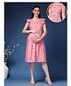 Zelena 95% Cotton 5% Elastane Knit Flutter Sleeves Floral Printed Maternity Dress With Centre Front Nursing Access - Baby Pink