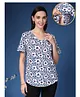 Zelena 95% Cotton 5% Elastane Knit Half Sleeves Floral Printed Maternity Top With Side Seem Nursing Access - Navy Blue