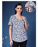 Zelena 95% Cotton 5% Elastane Knit Half Sleeves Floral Printed Maternity Top With Side Seem Nursing Access - Navy Blue