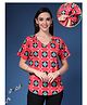 Zelena 95% Cotton 5% Elastane Knit Half Sleeves Geometric Printed Maternity Top With Side Seem Nursing Access - Dark Red