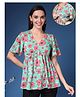 Zelena 95% Cotton 5% Elastane Woven Half Flutter Sleeves Floral Maternity Top Side Seam Nursing Access - Green