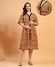Zelena 95% Cotton 5% Elastane Woven Three Fourth Sleeves Abstract Printed Maternity Dress With Centre Front Access - Orange