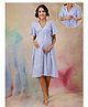 Zelena 100% Cotton Woven Half Flutter Sleeves Floral Printed Maternity Dress With Centre Front Access - Aqua