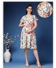 Zelena 100% Cotton Woven Half Sleeves Floral Printed Maternity Dress With Centre Front Access - Off White
