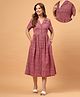 Zelena 100% Cotton Woven Half Sleeves Ikat Printed Maternity Shirt Style Dress With Centre Front Access - Burgundy