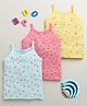 BUMZEE Cotton Knit Pack Of 3 Sleeveless Butterflies & Bunnies Printed Slips - Yellow & Pink