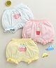 BUMZEE Cotton Knit Pack Of 3  Cats Printed Bloomers - Yellow & Sky Blue