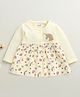 BUMZEE Cotton Knit Full Sleeves Unicorn Printed Dress - Cream