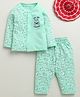 BUMZEE Cotton Knit Full Sleeves Cute Cats Printed Coordinating Night Suit Set - Mint Green