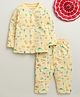 BUMZEE Cotton Knit Full Sleeves Dino Printed Coordinating Night Suit Set - Yellow
