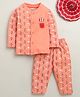 BUMZEE Cotton Knit Full Sleeves Hot Air Balloons Printed Coordinating Night Suit Set - Coral