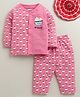 BUMZEE Cotton Knit Full Sleeves Cup Cakes Printed Coordinating Night Suit Set - Pink