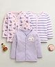BUMZEE Cotton Knit Pack Of 3 Full Sleeves Striped & Cats Printed Jhablas - Lavender & Pink