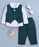 BUMZEE Cotton Knit Full Sleeves Polka Dots 3 Piece Party Suit With Attached Bow - Green & White