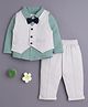 BUMZEE Cotton Knit Full Sleeves Solid 3 Piece Party Suit With Attached Bow - Beige & Green