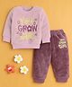 BUMZEE Cotton Blend Knit Full Sleeves You Grow Girl Text Embroidered Light Winter Sweatshirt & Jogger Set - Mauve & Pink
