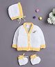 BUMZEE Knit Full Sleeves Floral Designed Cardigan With Cap & Booties Set - White & Yellow - Circumference 28 Cms
