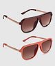 DukieKooky Set Of 2 Colour Blocked UV Protected Square Sunglasses - Brown & Coral
