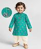 EARTHY TOUCH Viscose Woven Full Sleeves Kurta Dhoti Set With Floral Print - Teal Blue