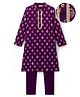 EARTHY TOUCH Single Jersey Knit Full Sleeves Kurta Pajama Set With Floral Print - Wine