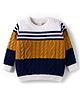 Babyhug Knit Full Sleeves Pullover Sweater with Color Block & Cable Knit Design - Mustard Navy Blue & White