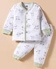 Pink Rabbit Interlock Knit Full Sleeves Co-ords Night Suit with Animal Print - White & Light Green