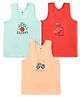 Zero Knit Sleeveless Vests With Dino & Bike Print Pack of 3 - Red Orange & Aqua Blue